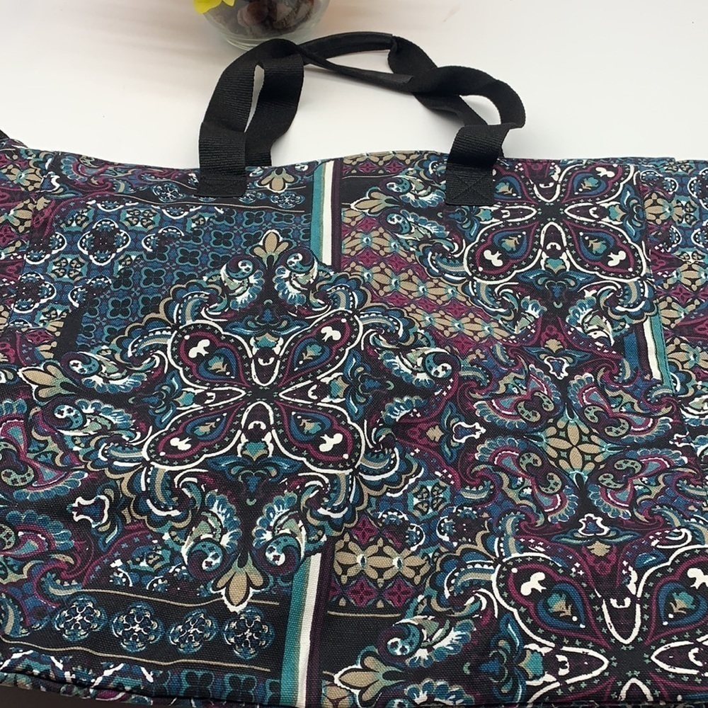 Soft Surroundings Black Blue Patterned Large Tote… - image 3